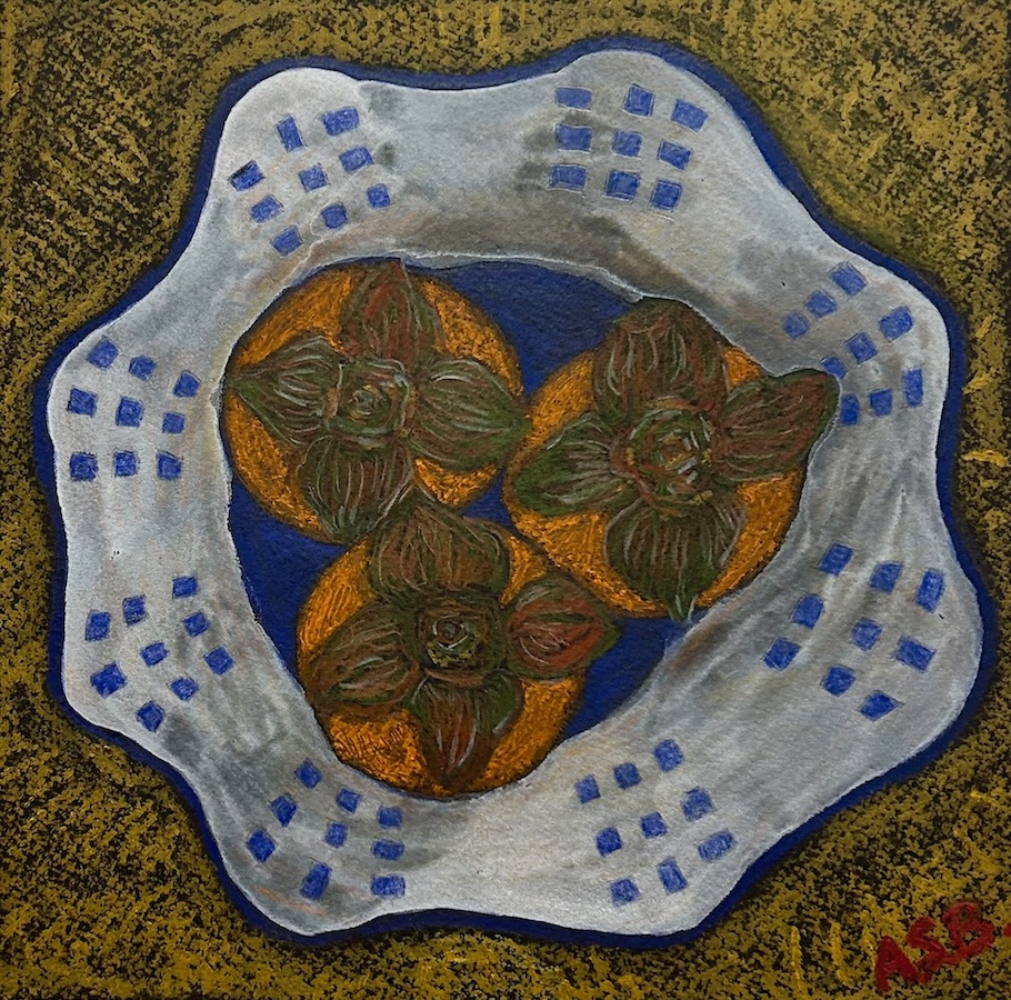 Persimmons in a Blue and White Bowl